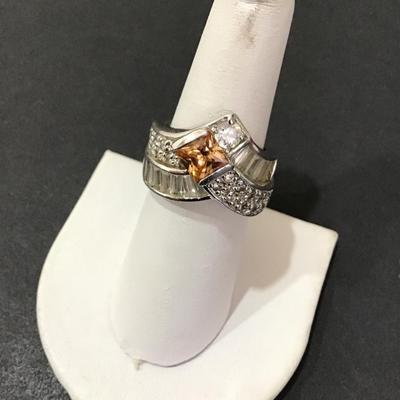 SilverTone cocktail or dinner ring with rhinestones