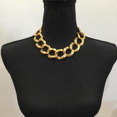 Vintage satin, gold, toned, large chunky statement necklace