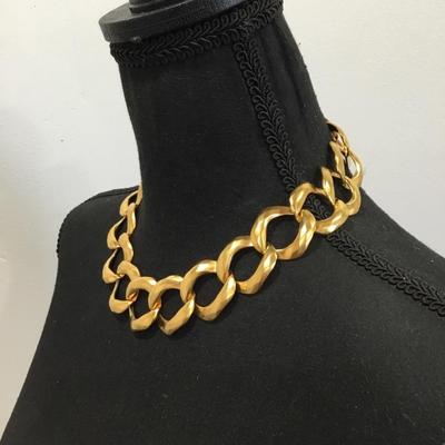 Vintage satin, gold, toned, large chunky statement necklace