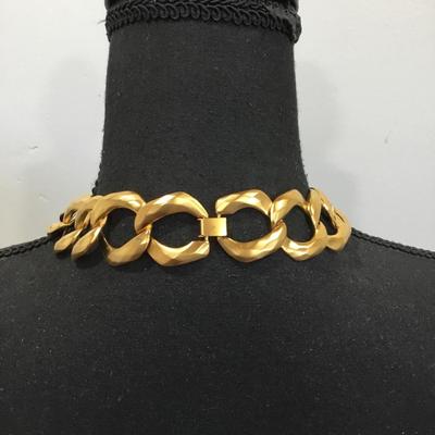 Vintage satin, gold, toned, large chunky statement necklace