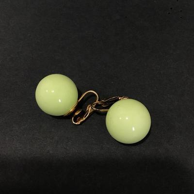Pastel yellow, green vintage ball clip on earrings