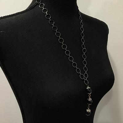 Gun metal gray black glass beaded necklace