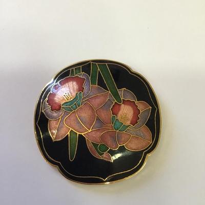 Vintage black enamel Cloisonne daffodil, bolo, tie, or belt buckle