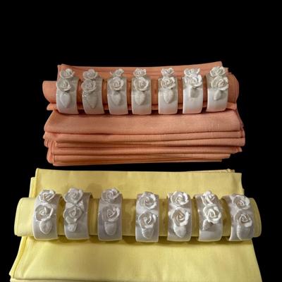 14 Napkin Rings and assorted napkins