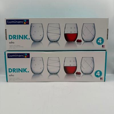 Luminarc 8-Piece Stemless Wine Glass Set - New in Box