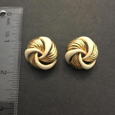 Vintage, gold, toned cream, enameled stud earrings