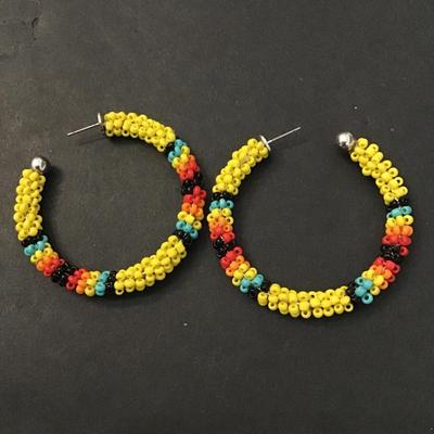 Vintage beaded Boho hoop earrings