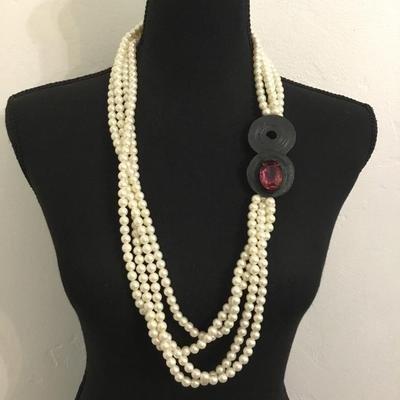 Beautiful faux pearl multi strand beaded necklace