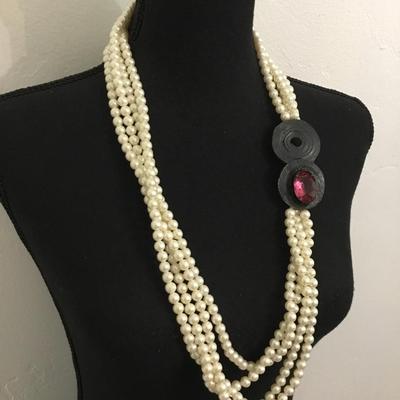Beautiful faux pearl multi strand beaded necklace