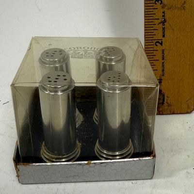 Vintage Coronet Salt & Pepper Miniature Shakers Polished Aluminum