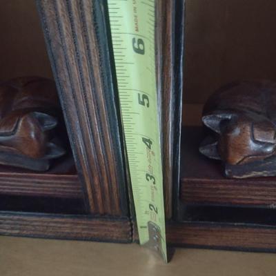Wood Carved Sleeping Cat Bookends