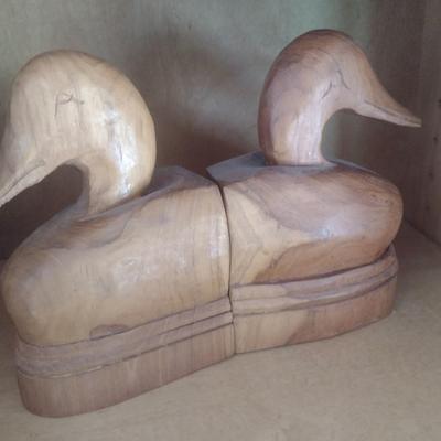 Vintage Norleans Wood Carved Duck Bookends