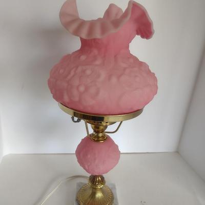 Fenton Satin Glass Pink Poppy Themed Electric Table Lamp