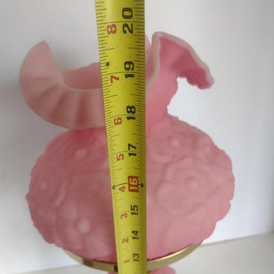 Fenton Satin Glass Pink Poppy Themed Electric Table Lamp
