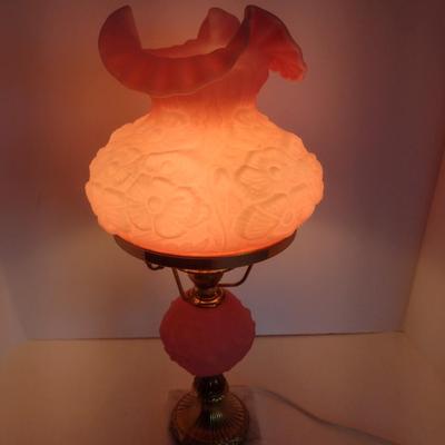 Fenton Satin Glass Pink Poppy Themed Electric Table Lamp