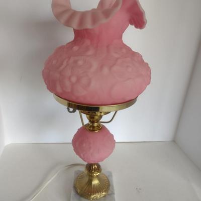 Fenton Satin Glass Pink Poppy Themed Electric Table Lamp