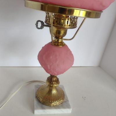 Fenton Satin Glass Pink Poppy Themed Electric Table Lamp