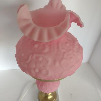 Fenton Satin Glass Pink Poppy Themed Electric Table Lamp
