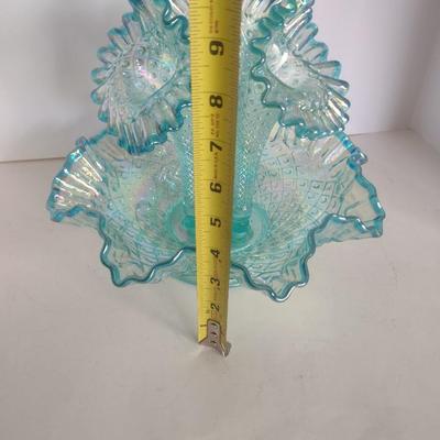 Vintage Fenton Opalescence Hobnail Glass Three Horn Epergne