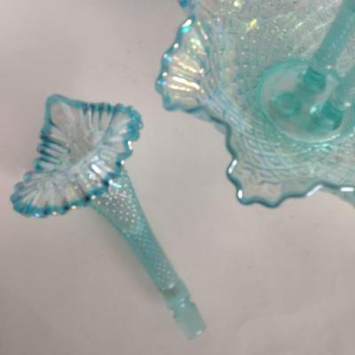 Vintage Fenton Opalescence Hobnail Glass Three Horn Epergne