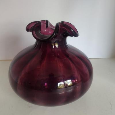 Vintage Beacon Blown Purple Art Glass Vase