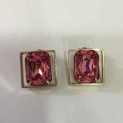 Beautiful pink crystal rhinestone clip on earrings