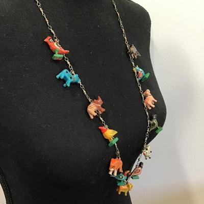 SilverTone chain with hand, carved and painted safari animals