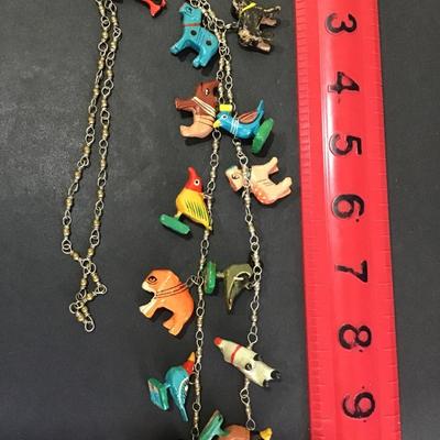 SilverTone chain with hand, carved and painted safari animals