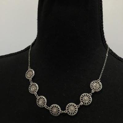 Beautiful translucent rhinestone, silver tone, filigree, double-sided necklace very beautiful Made well
