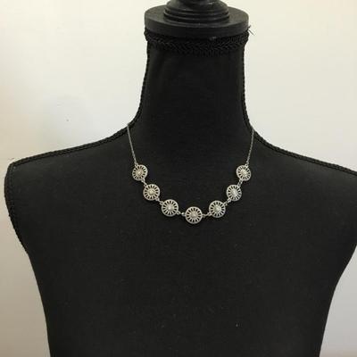 Beautiful translucent rhinestone, silver tone, filigree, double-sided necklace very beautiful Made well