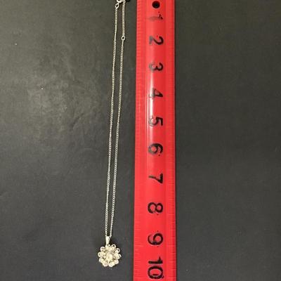 Silver tone, Sarah Coventry chain with flower rhinestone pendant
