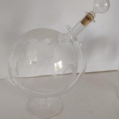 Pair of Etched Glass Globe Wine Decanters