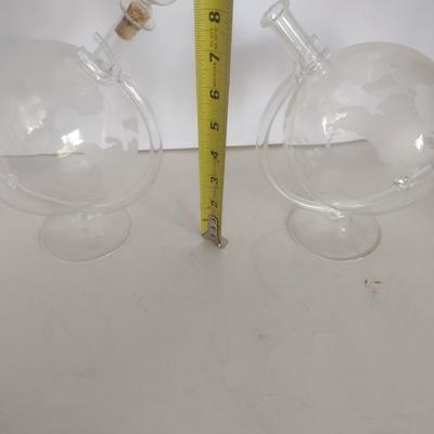 Pair of Etched Glass Globe Wine Decanters