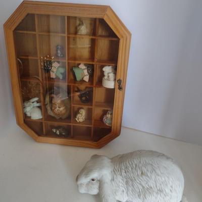 Wood Shadow Box with Rabbit Themed Collectibles