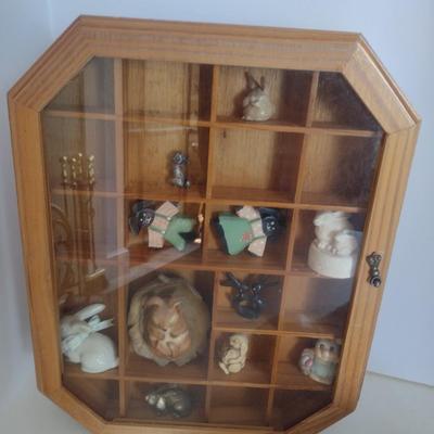 Wood Shadow Box with Rabbit Themed Collectibles