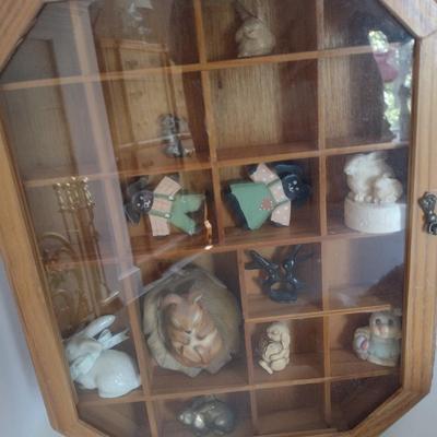 Wood Shadow Box with Rabbit Themed Collectibles