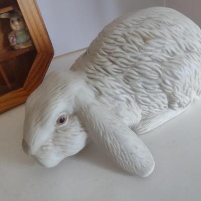 Wood Shadow Box with Rabbit Themed Collectibles