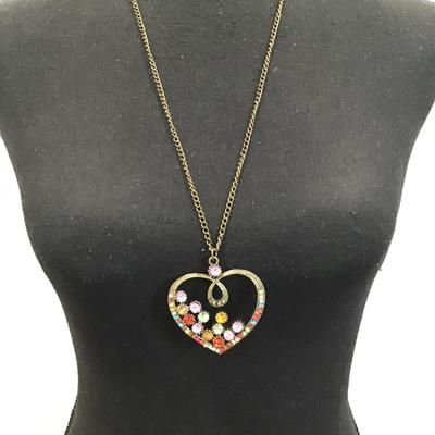 Bronze tone chain with star, gold, toned pendant, with multi colored rhinestones