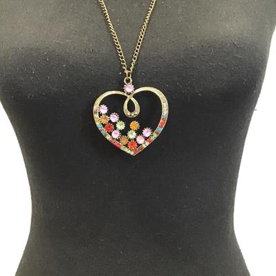 Bronze tone chain with star, gold, toned pendant, with multi colored rhinestones
