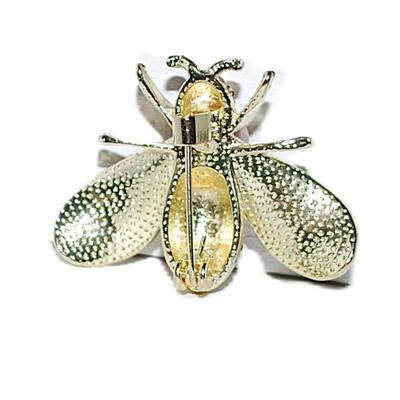Faux PINK PEARL BUMBLEBEE BROOCH (1½" x 1¼") with Glitter Stone Wings and Black Stones Body Stripes on a Gold Tone Setting