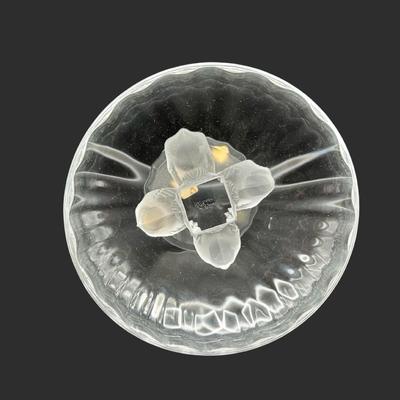Lalique Crystal Pedestal Bowl with Frosted Bird Stem Nogent Pattern