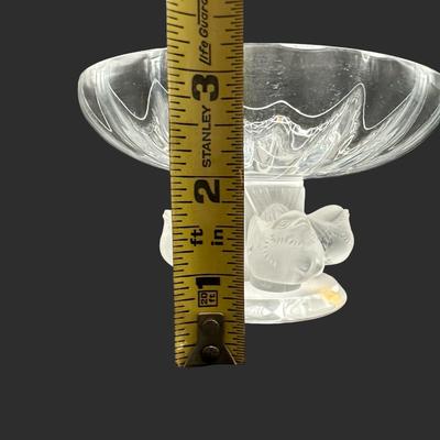 Lalique Crystal Pedestal Bowl with Frosted Bird Stem Nogent Pattern