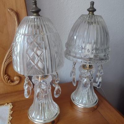 Pair of Matching Clear Glass Shade Accent Lamps