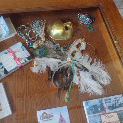 Collection of New Orleans and Mardi Gras Items (Cabinet Not Included)