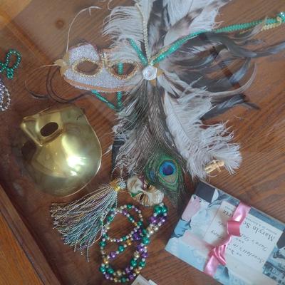 Collection of New Orleans and Mardi Gras Items (Cabinet Not Included)