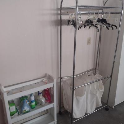 Pair of Laundry Accessory Items Clothes Cart and Cleaning Caddy