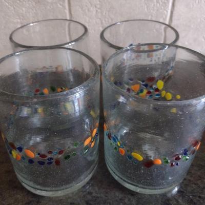 Set of 10 Tutti Frutti Hand Blown Drinking Glasses 4"