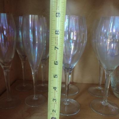 Collection of Opalescent Pitcher and Stemware