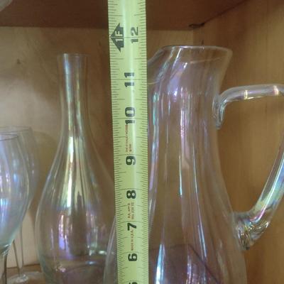 Collection of Opalescent Pitcher and Stemware