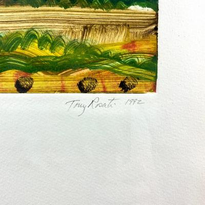 Sale Photo Thumbnail #1424: Measures: 14" wide x 18" high- framed 
Monotype pulled from plate and then over painted on the original first print
